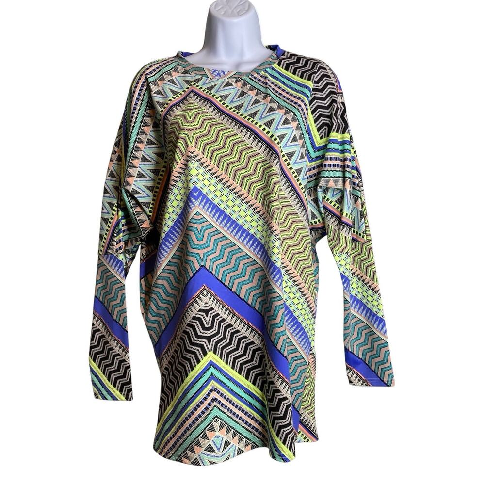 Bluberry Denim Women's‎ Aztec Stretchy Knit Tribal Print Tunic Top Size L Boho